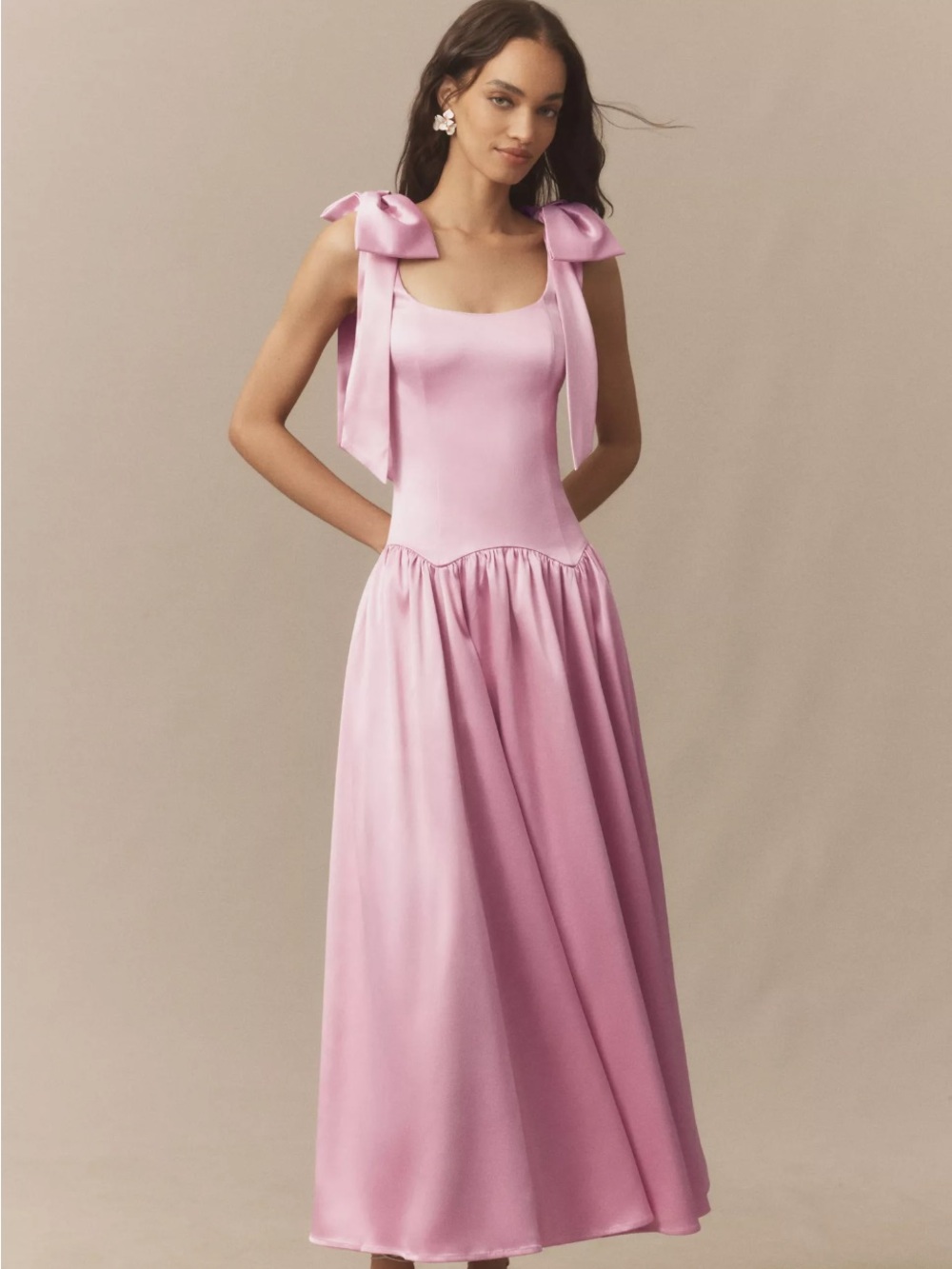 Hutch Ballerina Bow-Sleeve Drop-Waist Maxi Dress
